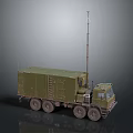Green Military Communication Truck With Long Antenna Enclosed Cargo And Ladder