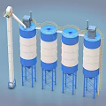 Industrial Equipment Large Blue And White Storage Tanks With Conveyor System And Support Structures