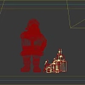 Giant Santa Claus Figure With Red Gift Boxes In Modern Hall Interior With Curved Structure