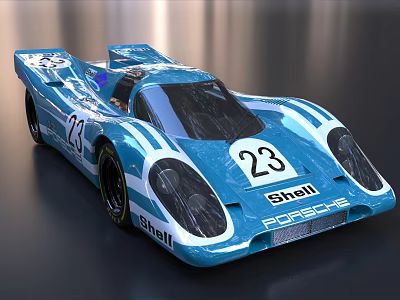 Blue Porsche Racing Car With Number 23 Shell Logo And Classic Design 3d model