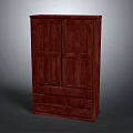 Dark Red Wooden Wardrobe Featuring Double Doors And Bottom Drawers