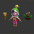 Christmas Themed Cartoon Character With Bell Candy Cane And Holly Decorations