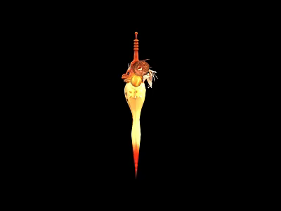 Fantasy Flame Weapon Featuring Fiery Yellow Red Blade And Ornate Hilt Design 3d model