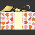 Decorative Gift Box With Colorful Heart Patterns And Golden Bow Wrapping Paper