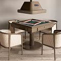 Modern Entertainment Table Featuring Green Gaming Surface And Wicker Chairs With Overhead Lamp