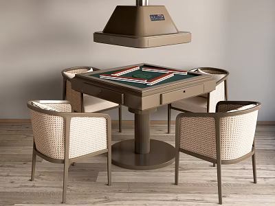 Modern Entertainment Table Featuring Green Gaming Surface And Wicker Chairs With Overhead Lamp 3d model