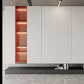 Modern Entryway Cabinet Sideboard With White Frame Orange Glass Shelves And LED Lights