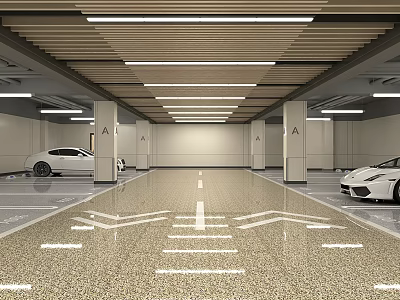 Modern Well Lit Parking Lot With Marked Spaces And Parked Luxury Cars 3d model