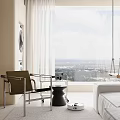 Modern Living Room Interior With Floor to Ceiling Window Swing Chair Bookshelf And Robot Vacuum