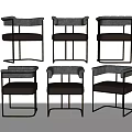 Modern Dining Chairs With Gray Fabric Seats And Black Metal Frames