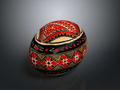 Traditional Decorative Painted Sphere With Red Black Geometric Patterns And Ornate Designs 3d model