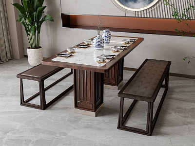 New Chinese Dining Table Stool Combination model