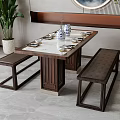 New Chinese Dining Table Stool Combination 3d model