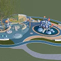 Colorful Children's Play Area Design With Circular Play Structures Slides Trees And Climbing Features