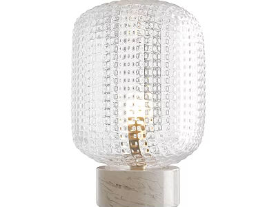 Elegant Modern Table Lamp with Transparent Grid Textured Lampshade and Marble Base Design 3d model