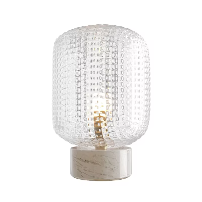 Elegant Modern Table Lamp with Transparent Grid Textured Lampshade and Marble Base Design 3d model