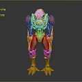 Vibrant Biomechanical Robot Character With Red Orange Armor And Clawed Feet Design
