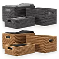Woven Brown Storage Baskets With Handles And Grid Pattern For Home Organization 3d model