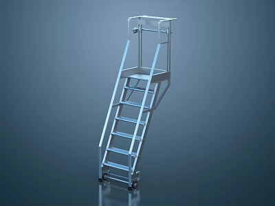 Industrial Metal Mobile Ladder With Wheels Handrail And Platform For Workplace Use 3d model