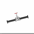 Industrial Pipeline Valve With Red Wheel Handle Black Pipe Transparent Section Flange Ends