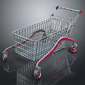Sturdy Metal Shopping Cart With Red Handle Wire Frame And Rolling Wheels
