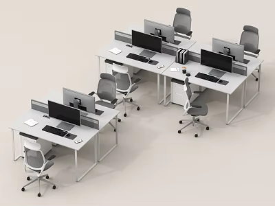 Modern Office Desk Workspace Setup With Ergonomic Chairs Computer Monitors And Partition Screens 3d model