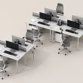 Modern Office Desk Workspace Setup With Ergonomic Chairs Computer Monitors And Partition Screens 3d model