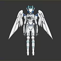 Futuristic White And Blue Mechanical Game Movie Character With Wings And Helmet Design