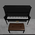 Black Upright Piano With Brown Bench And Classic Musical Instrument Design