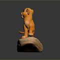 Adorable Cartoon Young Lion Cub 3D Model Standing On Rock With Yellow Fur