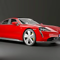 Red Porsche Electric Sports Car with Sleek Modern Design and Alloy Wheels on Gray Backdrop