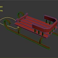 Red Wooden Sled Design With Curved Handles And Rope Attachment