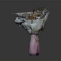 Sculpted Dried Flower Bouquet In Pink Vase With White Wrapping Paper And Natural Tones