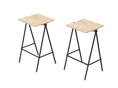 Contemporary Bar Stools With Light Wooden Seat And Black Metal Legs For Home 3d model