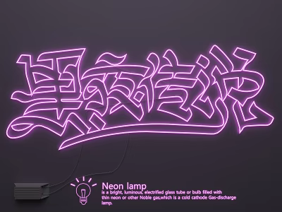 Vibrant Pink Graffiti Style Neon Lamp Combination For Modern Urban Vibe With Black Background 3d model