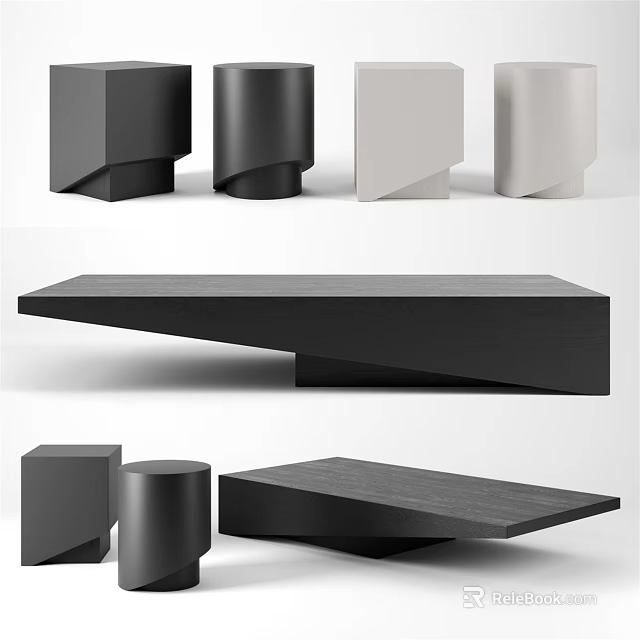 Minimalist Modern Coffee Table With Geometric Shapes In Black And White 3d model 