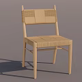Simple Wooden Dining Chair With Woven Seat And Backrest Design 3d model