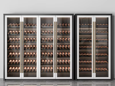 Modern Wine Cabinet With Glass Doors And Gold Metal Handles For Wine Storage 3d model