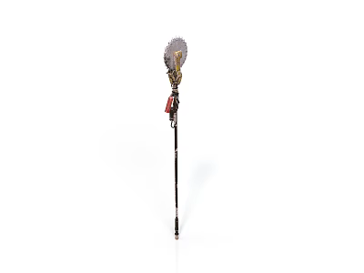 Ornate Decorative Staff With Intricate Carved Top And Long Wooden Shaft 3d model
