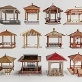 Various Traditional Pavilion Models With Different Roof Styles And Wooden Structures