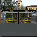 4S Shop Featuring Yellow Mercedes Cars In Repair Service Bays With Building And Trees
