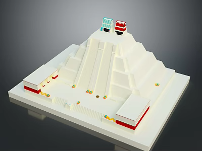 Scenic White Pyramid Landscape With Detailed Staircase Temple Structures And Red Yellow Accents 3d model