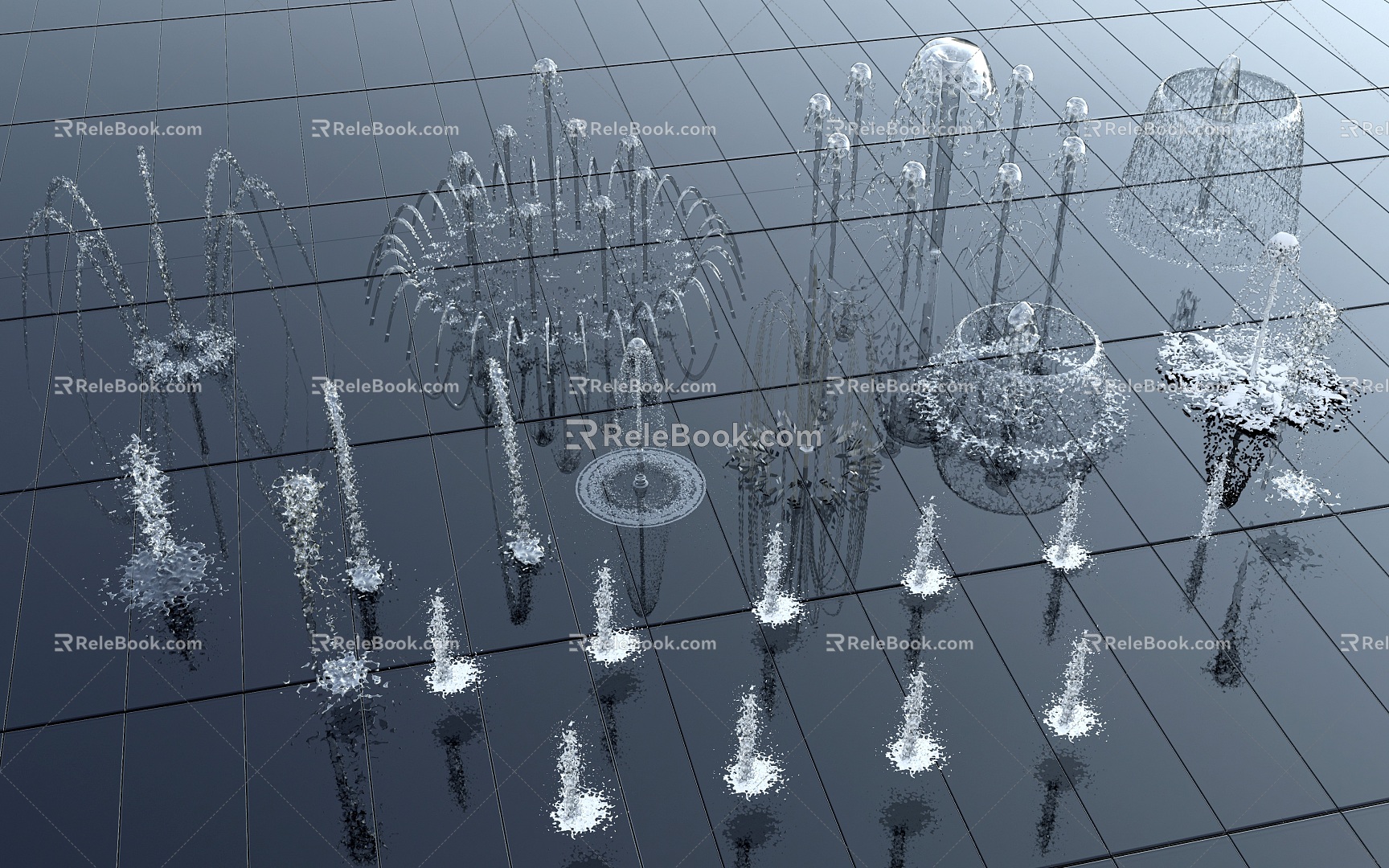 Modern Fountain Round Fountain Pool Square Fountain Water Column Water Drop 3d model