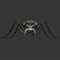 Colorful Flying Insect With Metallic Sheen Vibrant Colors Long Antennae On Dark Reflective Background