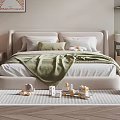 Cozy Kids Bed With Soft Green Blanket Playful Toys Warm Lamp And Cute Rug