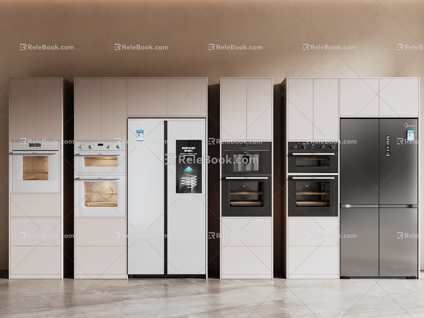 Modern Kitchen Appliances Refrigerator Built-in Refrigerator Double Door Refrigerator Oven Coffee Maker 3d model