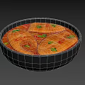 Orange Fish Fillets in Black Bowl with Red Broth Chili Peppers and Cilantro Garnish