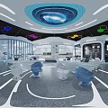 Hi Tech Exhibition Hall With Modern Circular Control Console And Digital Screens 3d model
