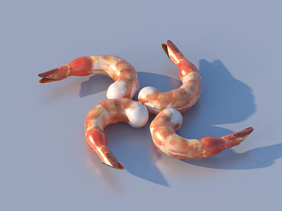 Fresh Raw Shrimp With Orange White Flesh And Tails Arranged On Light Blue Surface 3d model