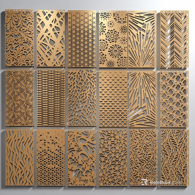 Diverse Decorative Partition Panels With Intricate Laser Cut Geometric Floral Patterns 3d model 